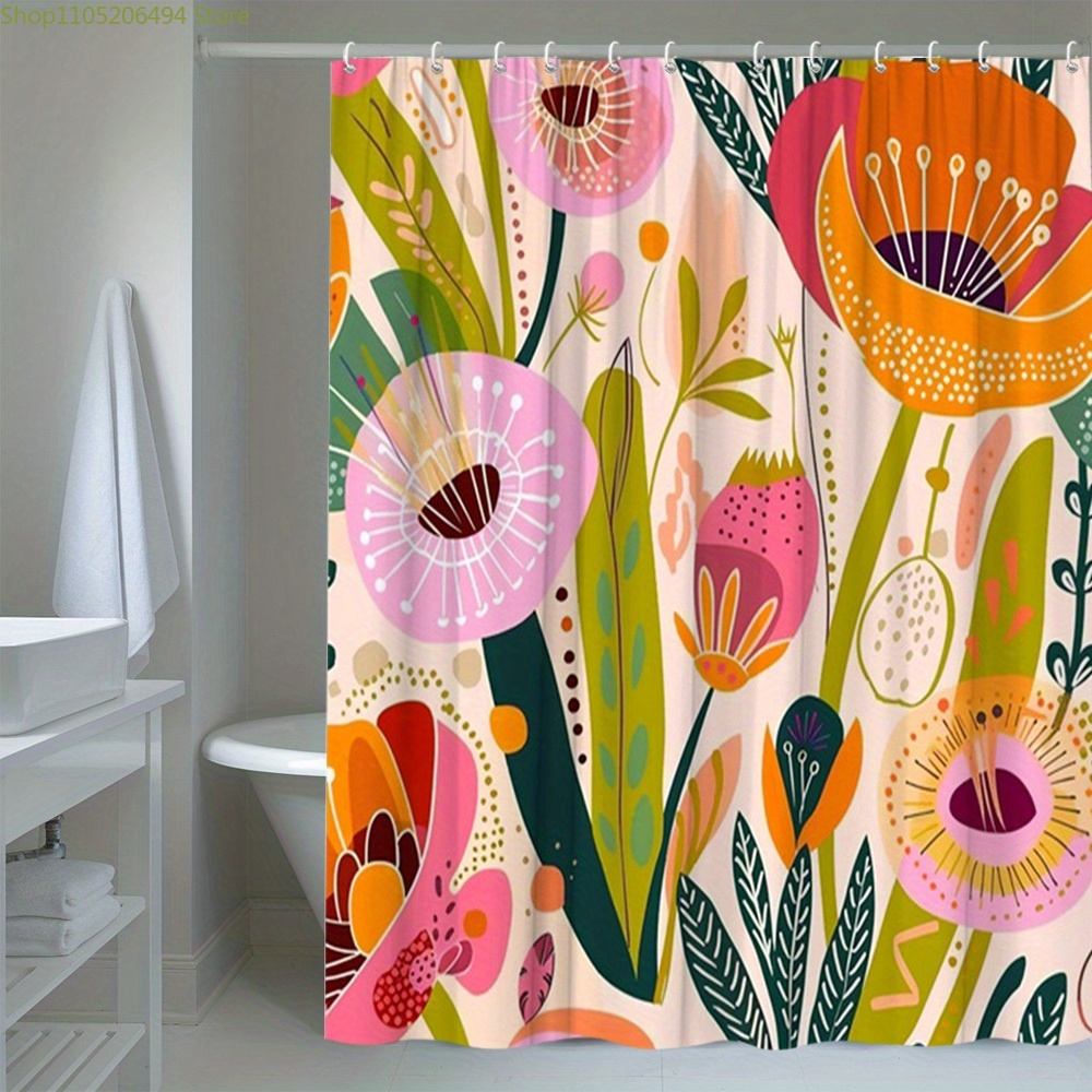 Cortina de Ducha con Patrón Fl - Home Bathroom Ideas reseña y precio